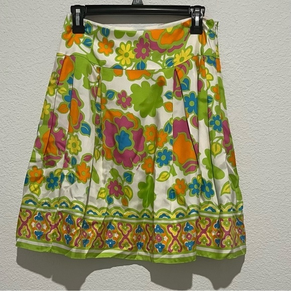 MILLY Retro Floral Print Resort Silk Pleated Skirt Size 4 - Picture 1 of 8